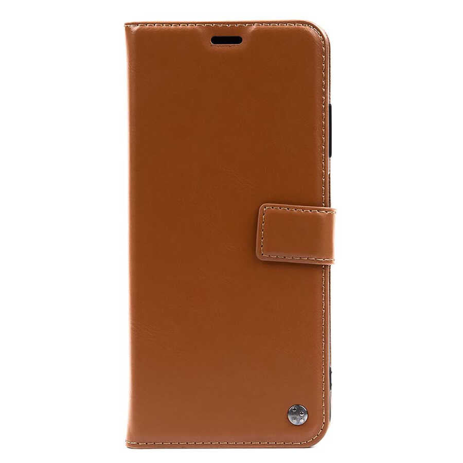 Xiaomi Redmi Note 10 Kılıf Zore Kar Deluxe Kapaklı Kılıf Kahverengi