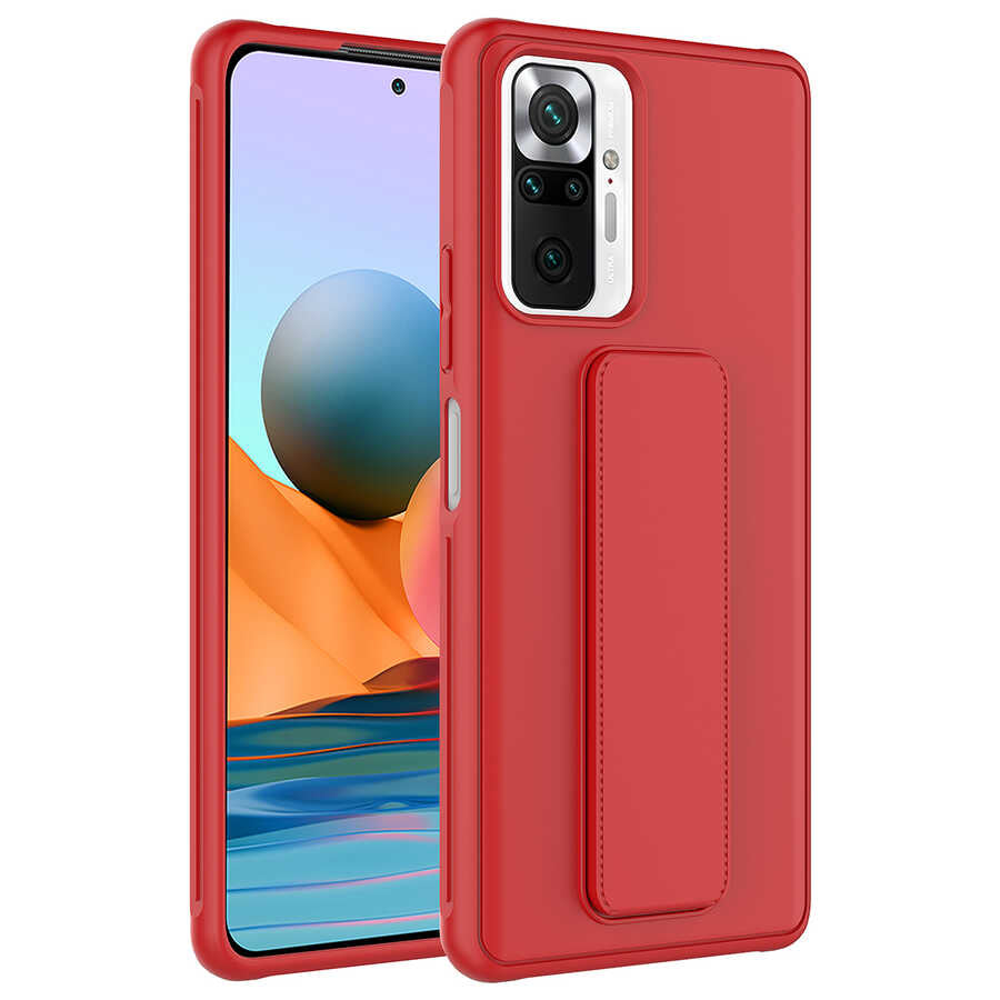 Xiaomi Redmi Note 10 Pro Kılıf Zore Qstand Kapak Kırmızı