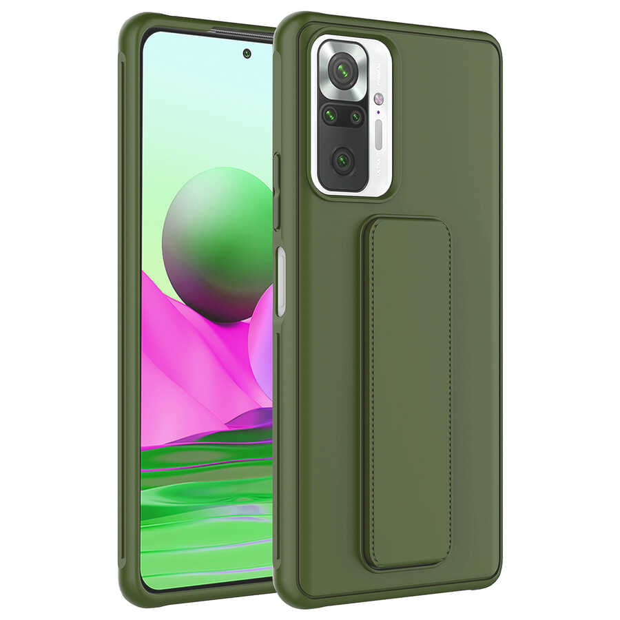 Xiaomi Redmi Note 10 Pro Kılıf Zore Qstand Kapak Koyu Yeşil