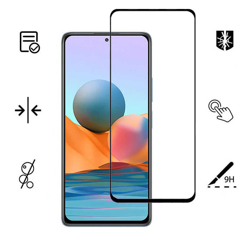 Xiaomi Redmi Note 10 Zore Kenarları Kırılmaya Dayanıklı Cam Ekran Koruyucu Siyah