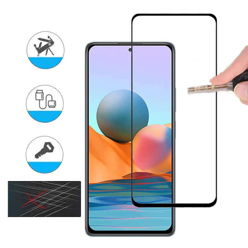 Xiaomi Redmi Note 10 Zore Kenarları Kırılmaya Dayanıklı Cam Ekran Koruyucu Siyah