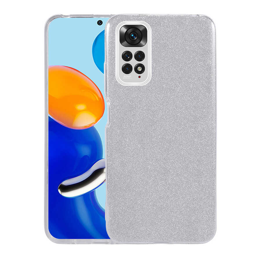 Xiaomi Redmi Note 11 Global Kılıf Zore Shining Silikon Gümüş