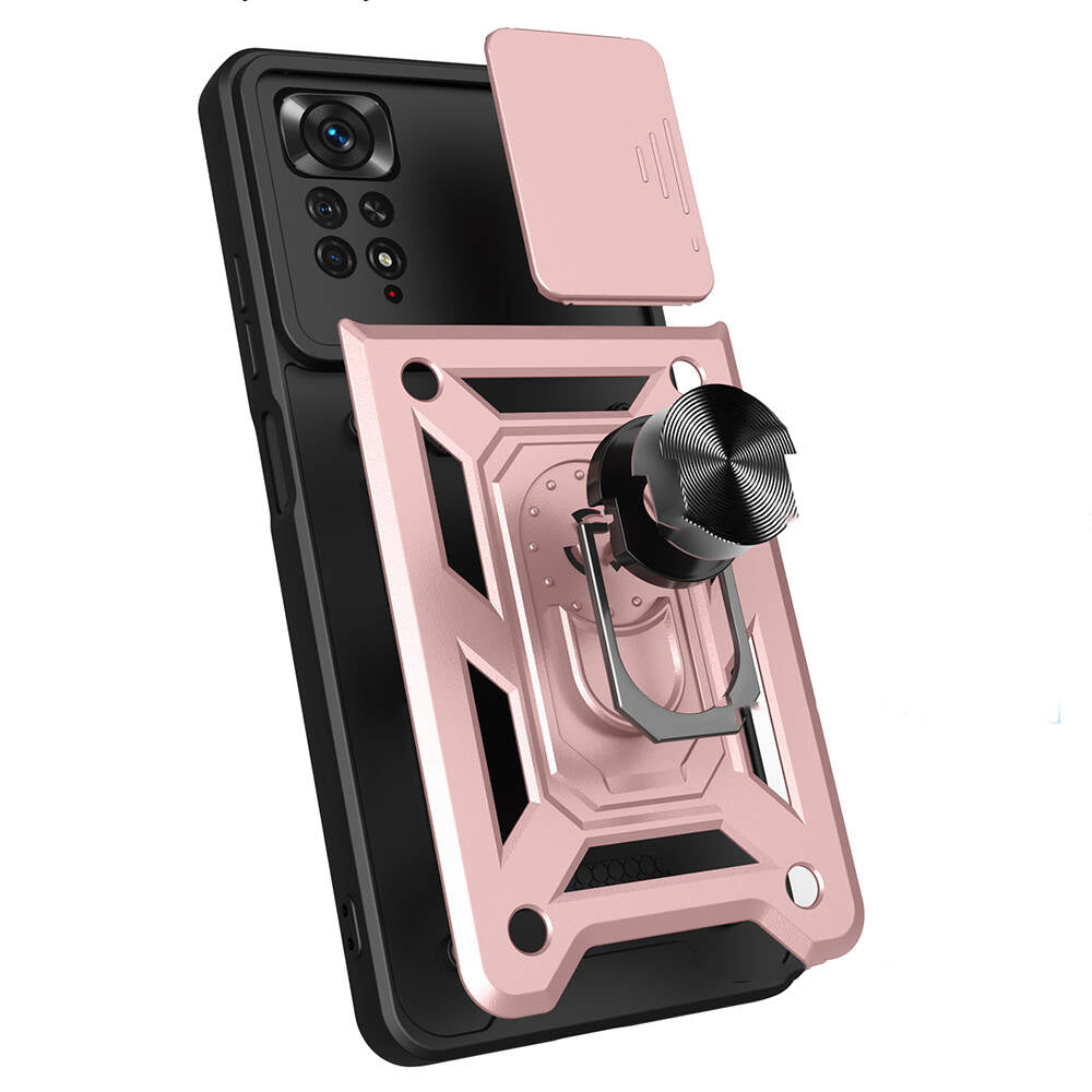 Xiaomi Redmi Note 11 Pro 4G Kılıf Magnetik Standlı Kamera Korumalı Zore Sürgülü Vega Kapak Mavi