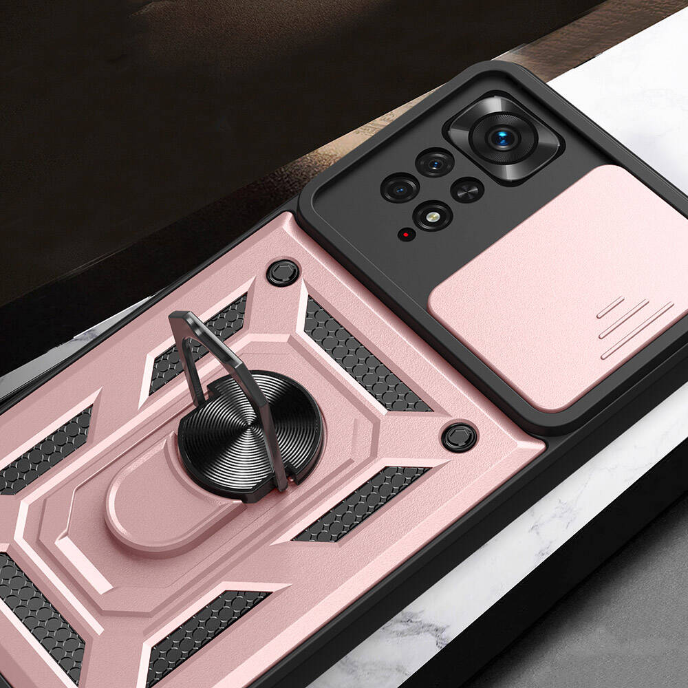 Xiaomi Redmi Note 11 Pro 4G Kılıf Magnetik Standlı Kamera Korumalı Zore Sürgülü Vega Kapak Mavi