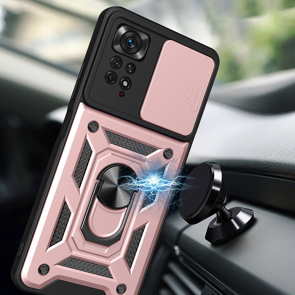 Xiaomi Redmi Note 11 Pro 4G Kılıf Magnetik Standlı Kamera Korumalı Zore Sürgülü Vega Kapak Mavi