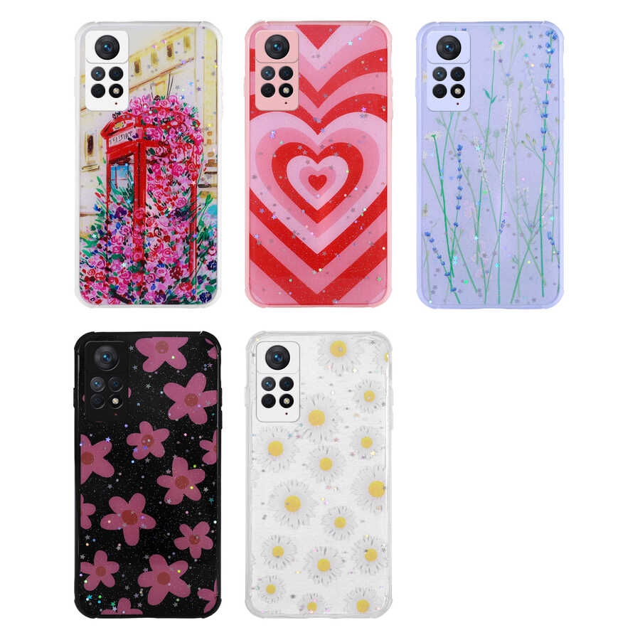 Xiaomi Redmi Note 11 Pro 5G Kılıf Simli Desenli Kamera Korumalı Parlak Zore Popy Kapak Papatya