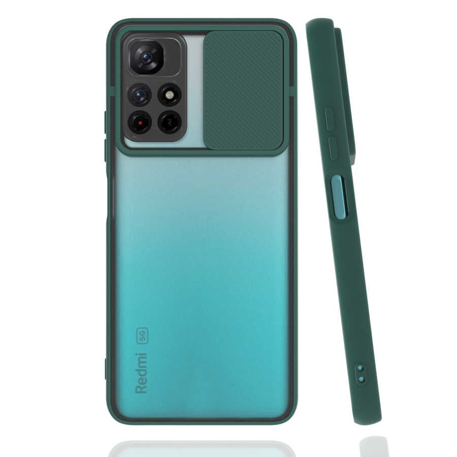Xiaomi Redmi Note 11T 5G Kılıf Zore Lensi Kapak Koyu Yeşil
