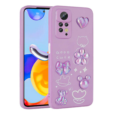 Xiaomi Redmi Note 12 Pro 4G Kılıf Kabartma Figürlü Parlak Zore Toys Silikon Kapak Mor