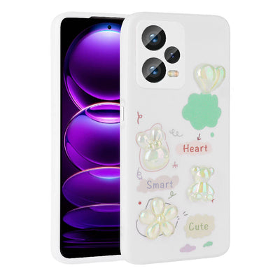 Xiaomi Redmi Note 12 Pro 5G Kılıf Kabartma Figürlü Parlak Zore Toys Silikon Kapak Pembe