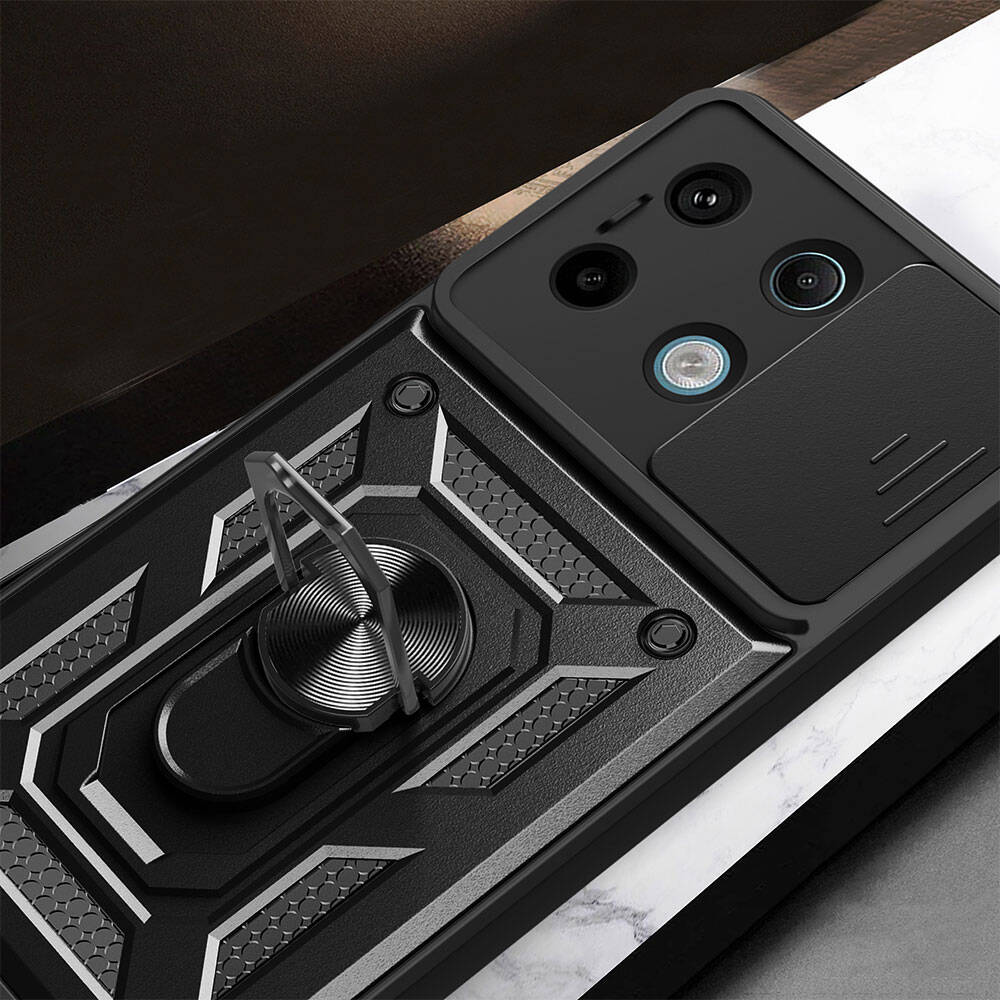Xiaomi Redmi Note 13 Pro 5G Kılıf Magnetik Standlı Kamera Korumalı Zore Sürgülü Vega Kapak Mavi