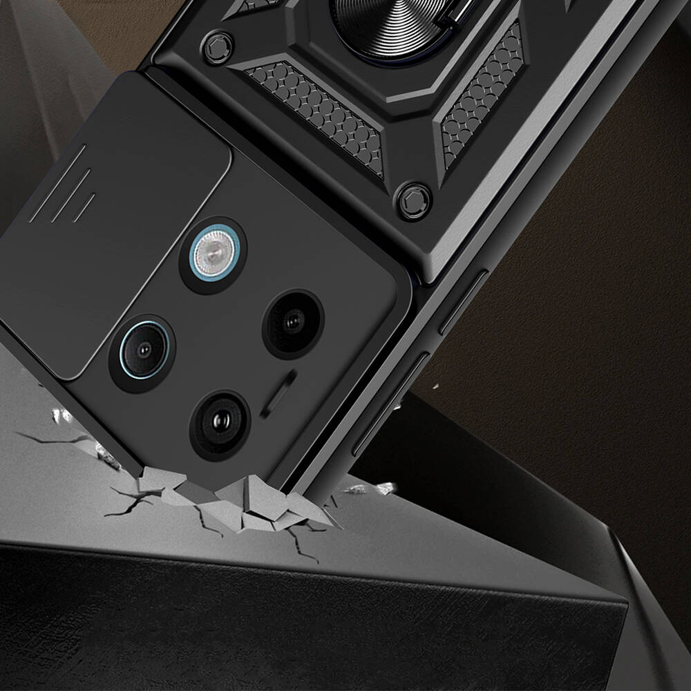 Xiaomi Redmi Note 13 Pro 5G Kılıf Magnetik Standlı Kamera Korumalı Zore Sürgülü Vega Kapak Mavi