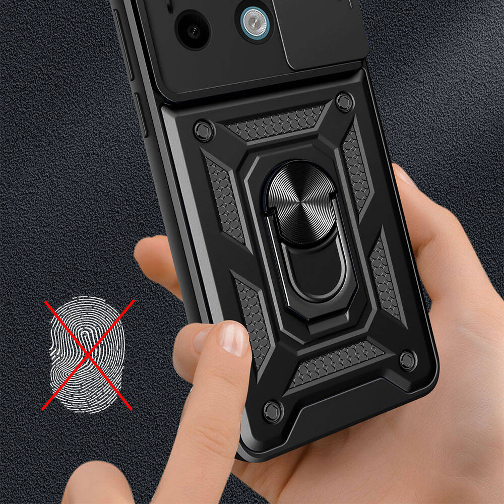 Xiaomi Redmi Note 13 Pro 5G Kılıf Magnetik Standlı Kamera Korumalı Zore Sürgülü Vega Kapak Mavi