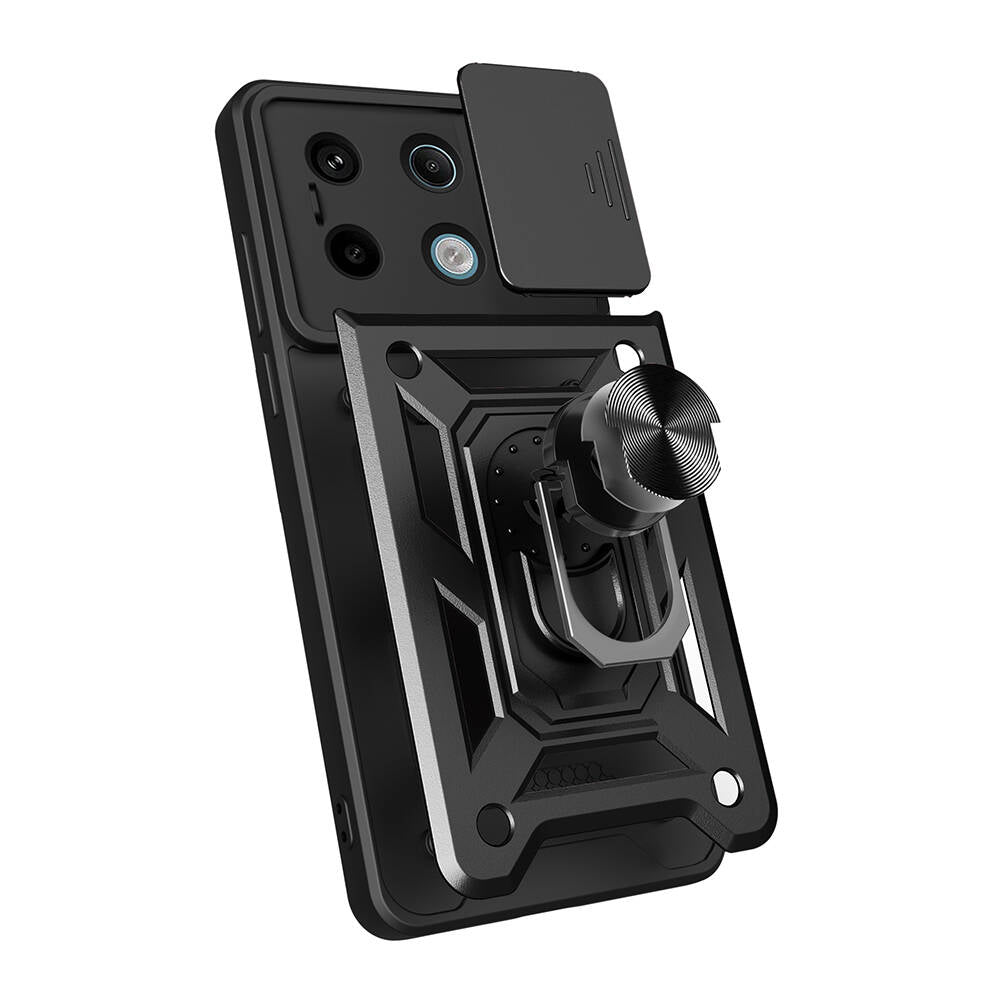 Xiaomi Redmi Note 13 Pro 5G Kılıf Magnetik Standlı Kamera Korumalı Zore Sürgülü Vega Kapak Siyah