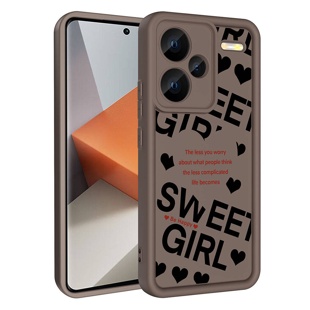 Xiaomi Redmi Note 13 Pro Plus 5G Kılıf Kamera Korumalı Baskılı Arka Yüzey Zore Klas Kapak Açık Kahve