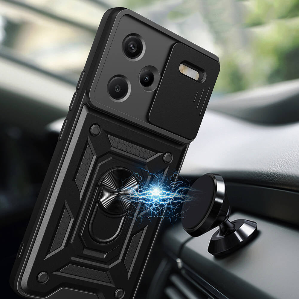 Xiaomi Redmi Note 13 Pro Plus 5G Kılıf Magnetik Standlı Kamera Korumalı Zore Sürgülü Vega Kapak Mavi