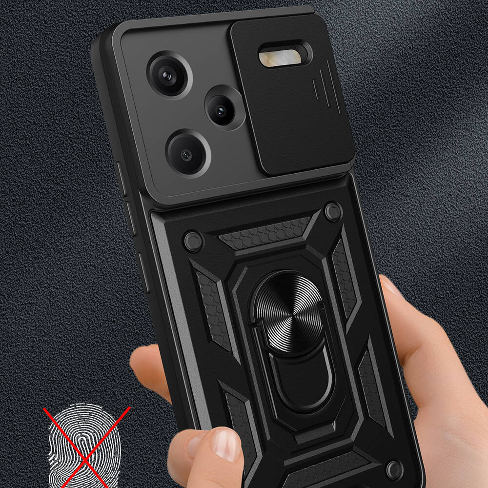 Xiaomi Redmi Note 13 Pro Plus 5G Kılıf Magnetik Standlı Kamera Korumalı Zore Sürgülü Vega Kapak Mavi