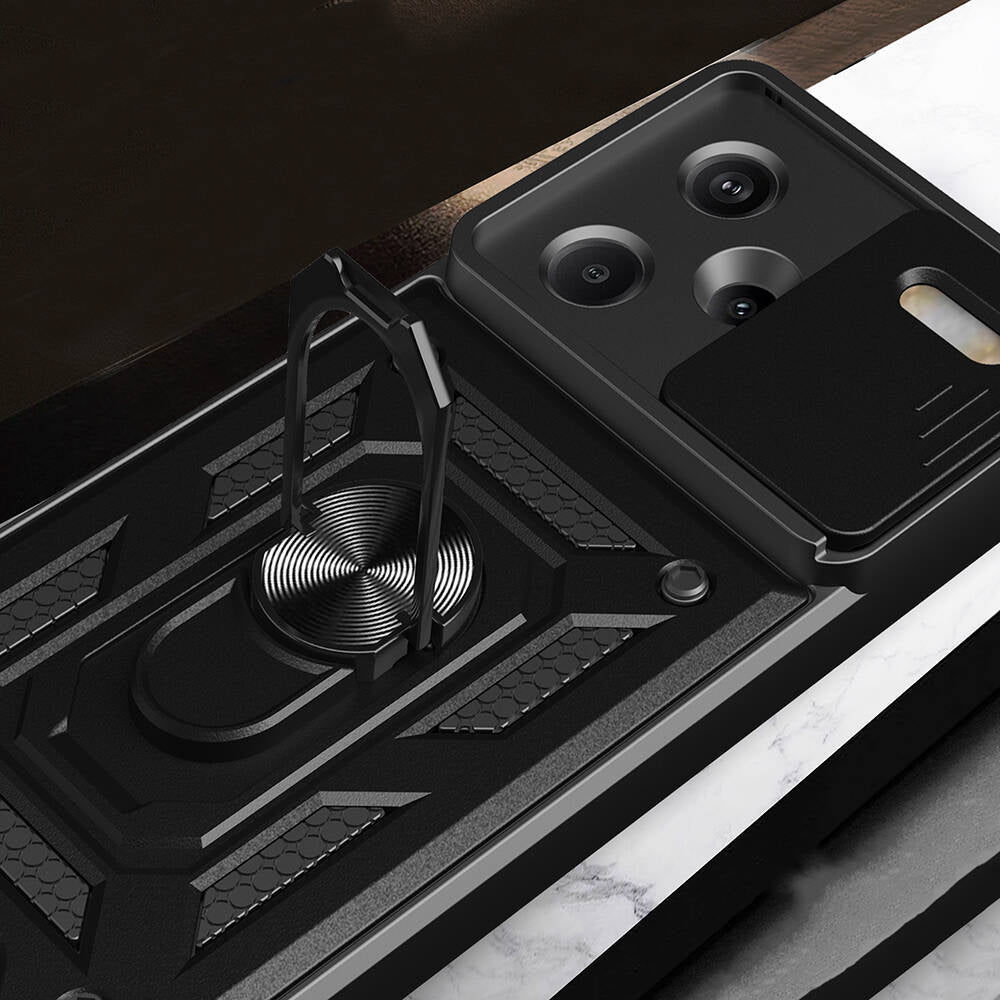 Xiaomi Redmi Note 13 Pro Plus 5G Kılıf Magnetik Standlı Kamera Korumalı Zore Sürgülü Vega Kapak Mavi