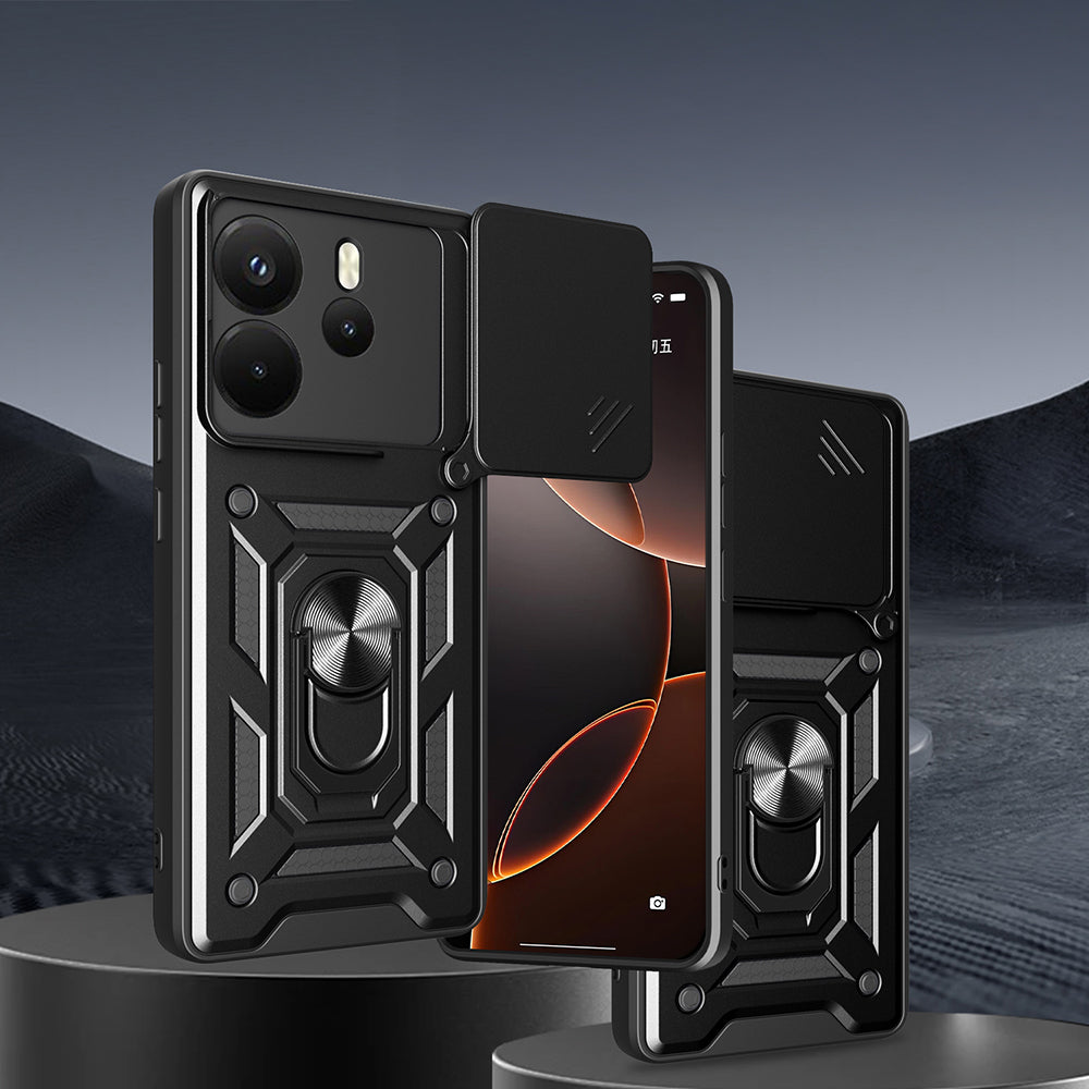 Xiaomi Redmi Note 14 4G Kılıf Magnetik Standlı Kamera Korumalı Zore Sürgülü Vega Kapak Siyah