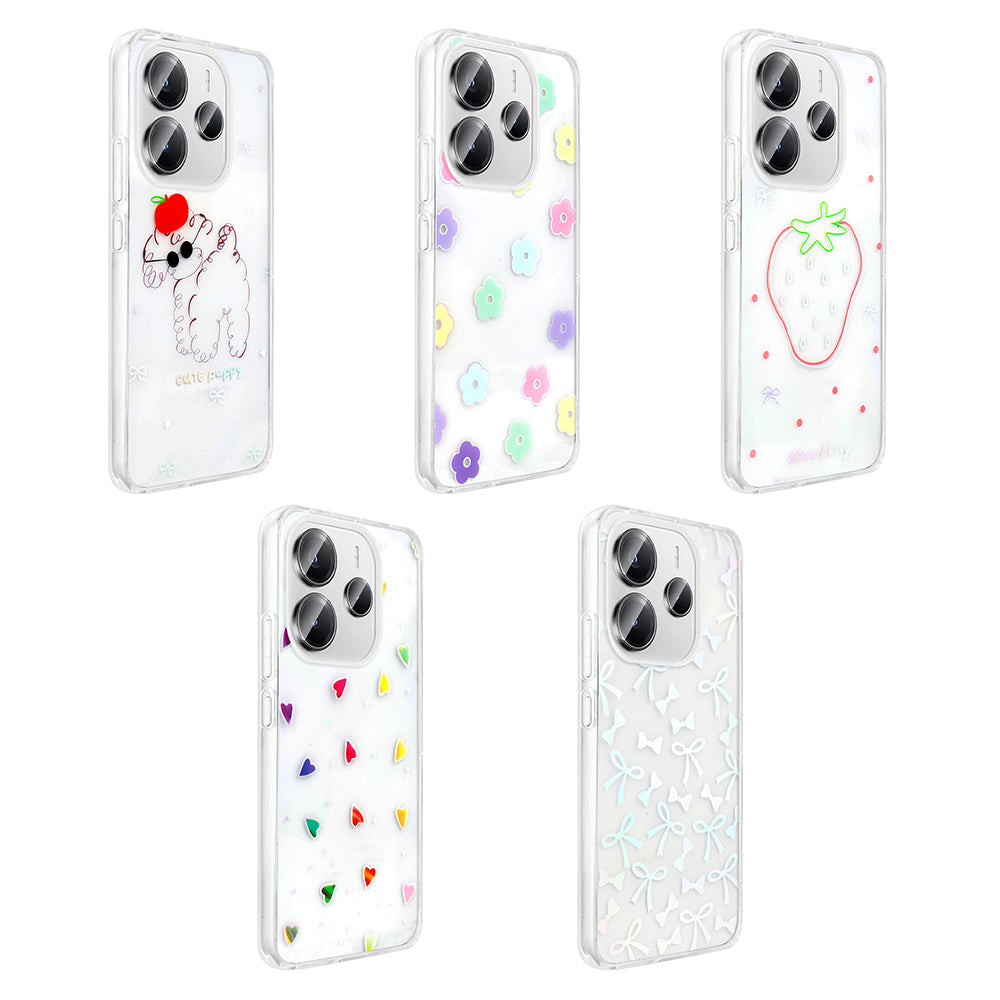 Xiaomi Redmi Note 14 4G Kılıf Şeffaf Figürlü Zore Folk Sert Kapak Çilek