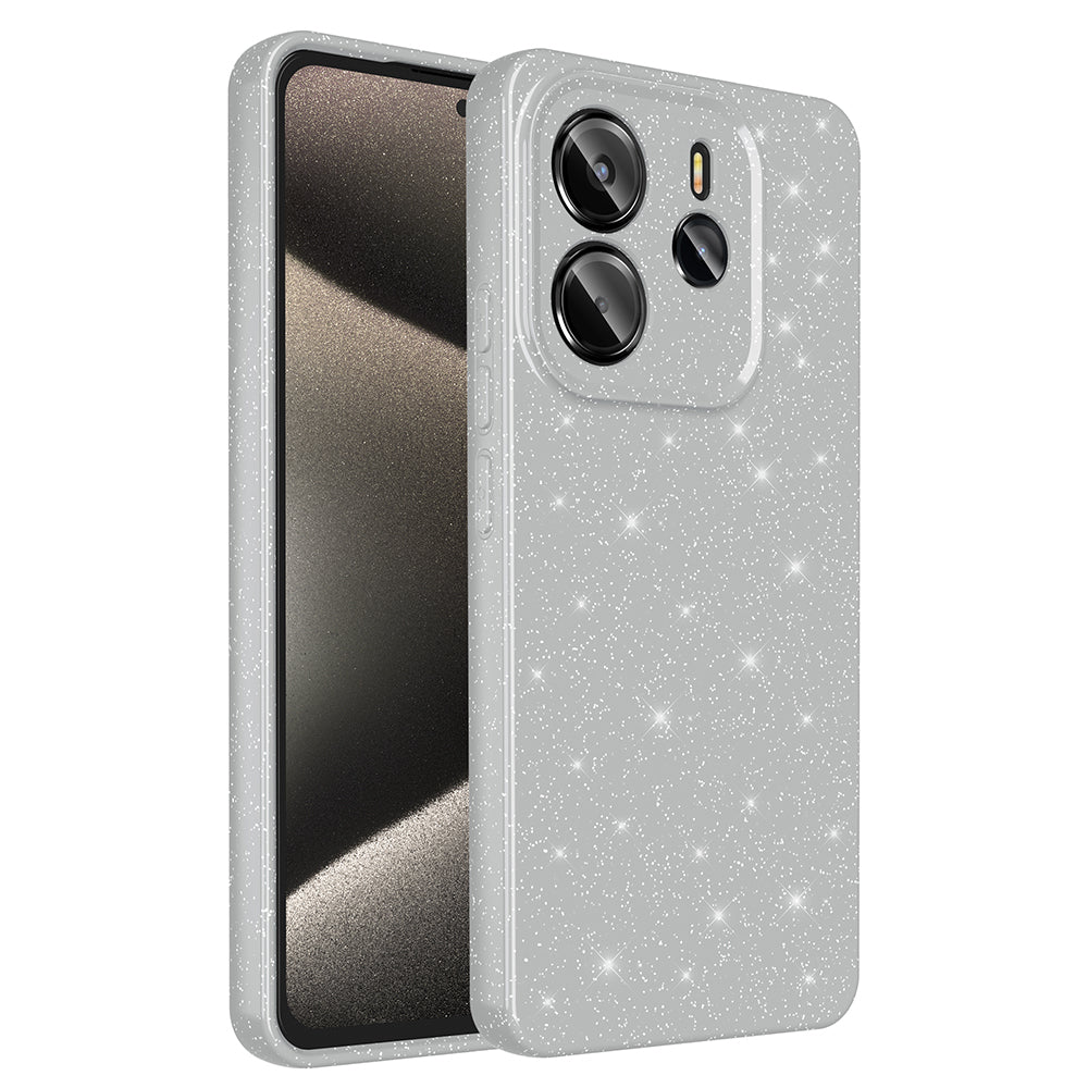 Xiaomi Redmi Note 14 5G Kılıf Kamera Korumalı Simli Lüks Zore Koton Kapak Gümüş