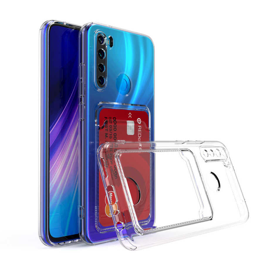 Xiaomi Redmi Note 8 Kılıf Kartlıklı Şeffaf Zore Setra Clear Silikon Kapak Renksiz