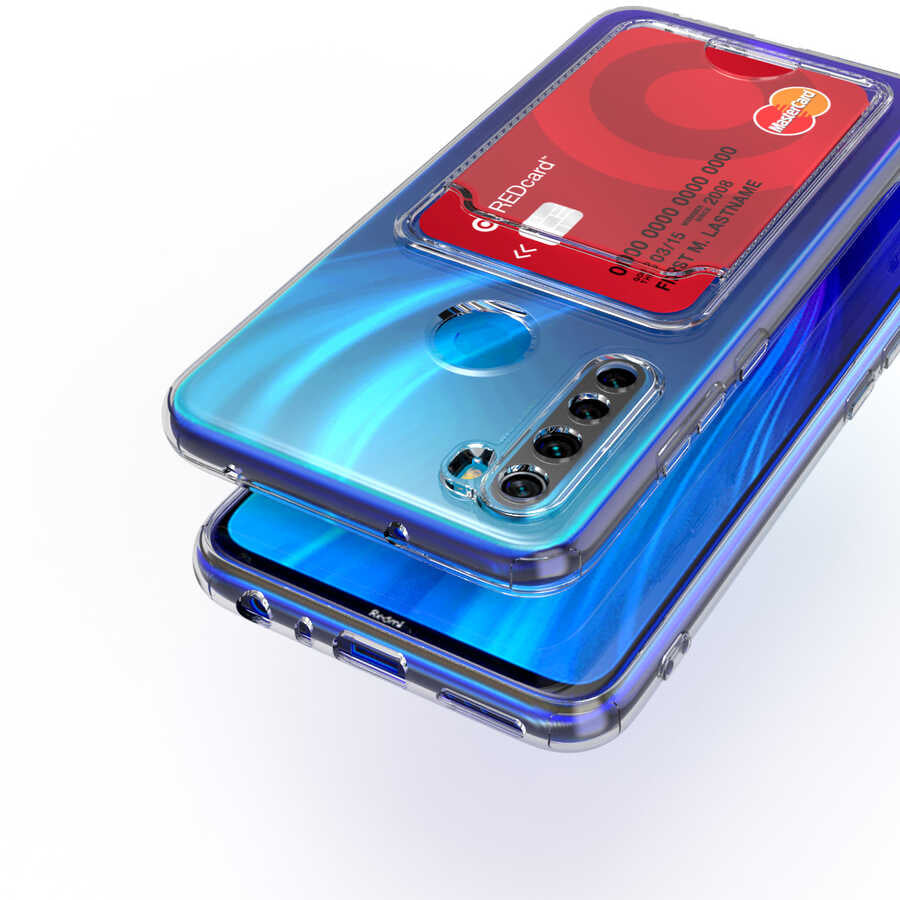 Xiaomi Redmi Note 8 Kılıf Kartlıklı Şeffaf Zore Setra Clear Silikon Kapak Renksiz
