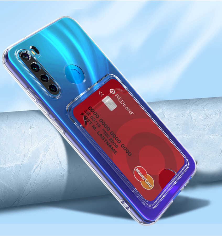 Xiaomi Redmi Note 8 Kılıf Kartlıklı Şeffaf Zore Setra Clear Silikon Kapak Renksiz