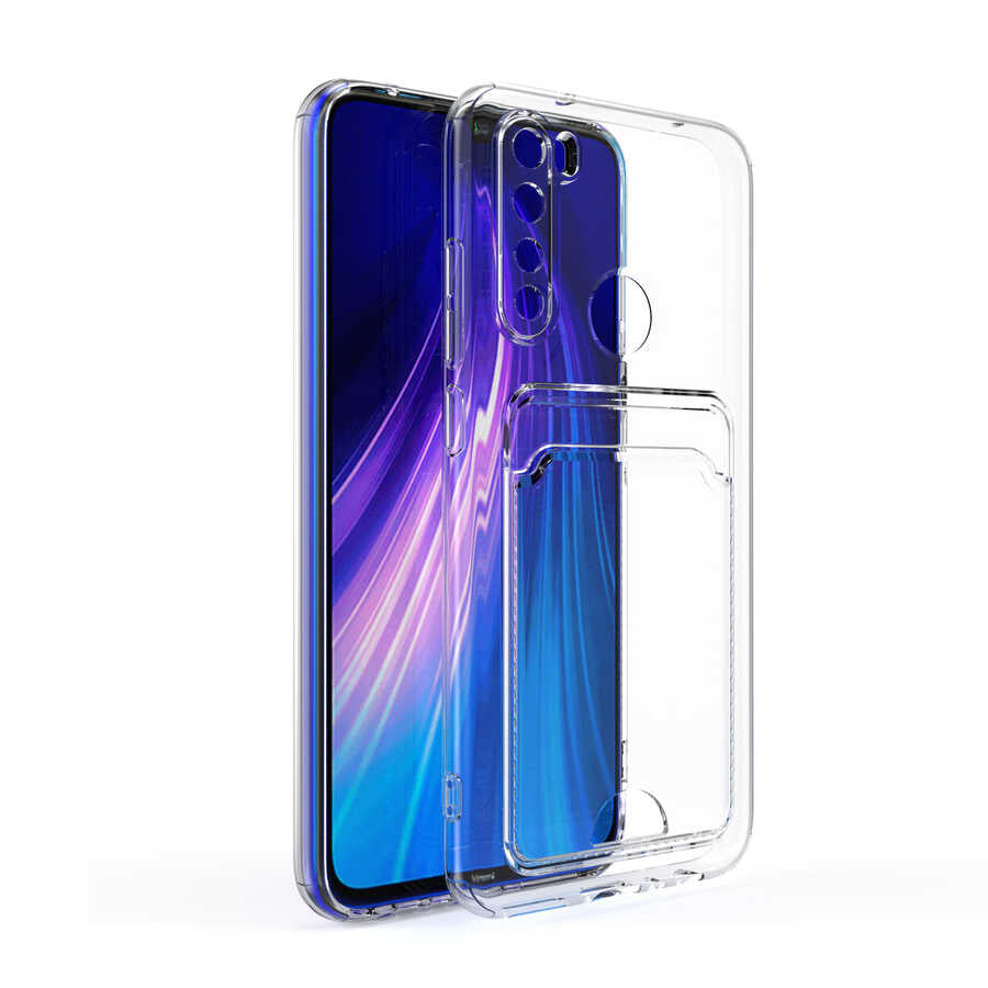 Xiaomi Redmi Note 8 Kılıf Kartlıklı Şeffaf Zore Setra Clear Silikon Kapak Renksiz