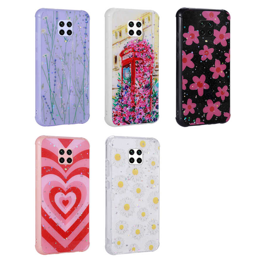 Xiaomi Redmi Note 9S Kılıf Simli Desenli Kamera Korumalı Parlak Zore Popy Kapak Dallar