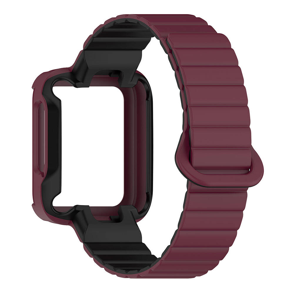 Xiaomi Redmi Watch 2 Silikon Kordon Zore KRD-105 Strap Kayış Koyu Kırmızı-Siyah