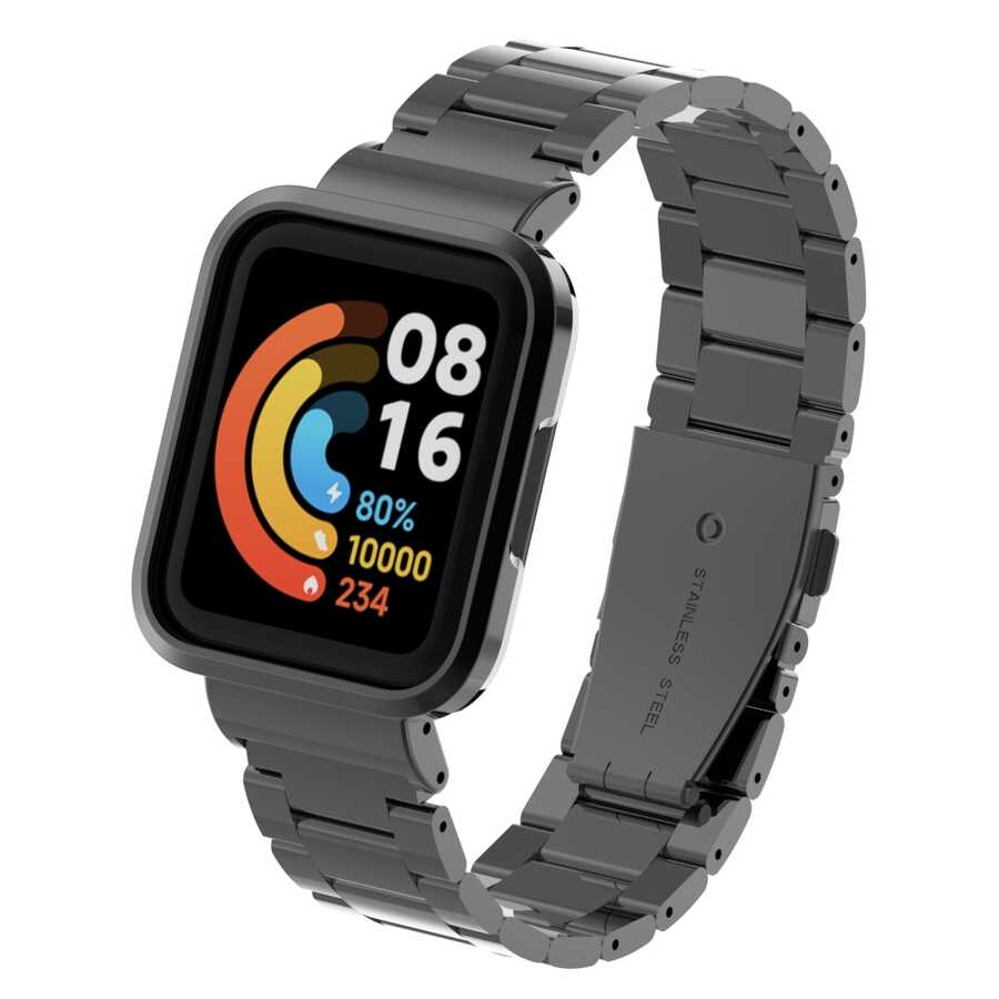 Xiaomi Redmi Watch (Mi Watch Lite) Zore KRD-60 Metal Kordon Gümüş-Siyah