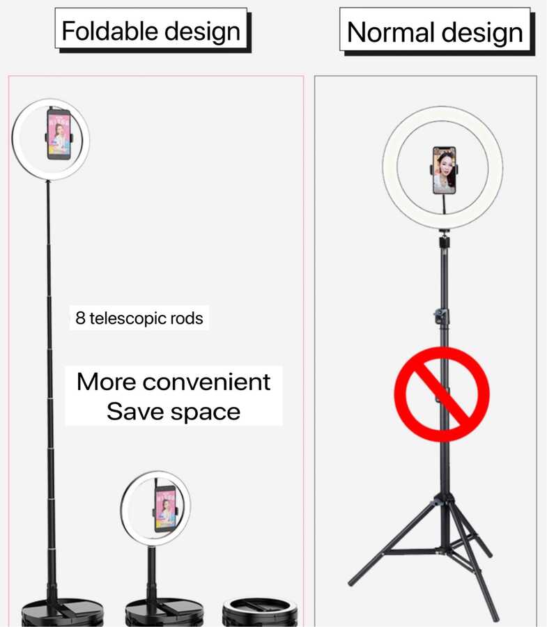Zore 26 Cm Foldable Işıklı Telefon Tutucu Ring Light Siyah