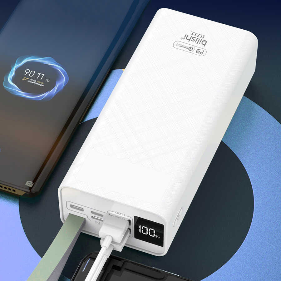 Zore B-30 Askılı Led Göstergeli Taşınabilir Powerbank 30000 mAh Beyaz