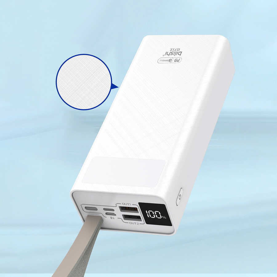 Zore B-30 Askılı Led Göstergeli Taşınabilir Powerbank 30000 mAh Beyaz