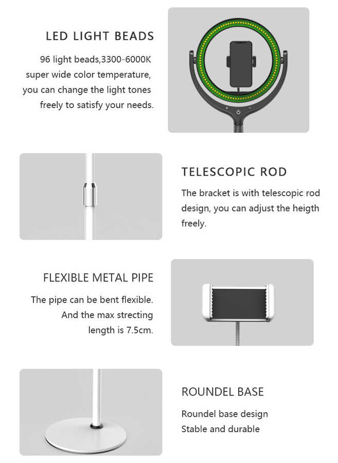 Zore F-539A Işıklı Telefon Tutucu Ring Light Siyah