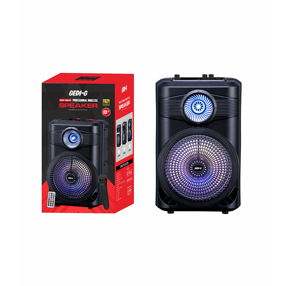 Zore GD-904 Dijital LED Göstergeli FM Radyolu Mikrofonlu RGB TWS 8 inç Stereo Bass Kablosuz Karaoke Hoparlör Siyah