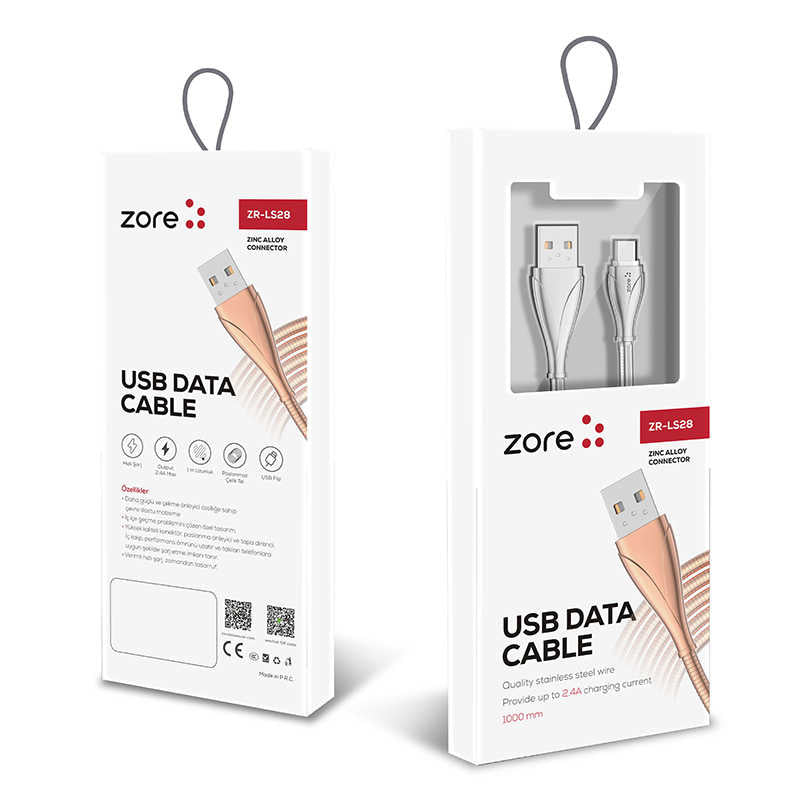 Zore LS28 Type-C Usb Kablo Gri