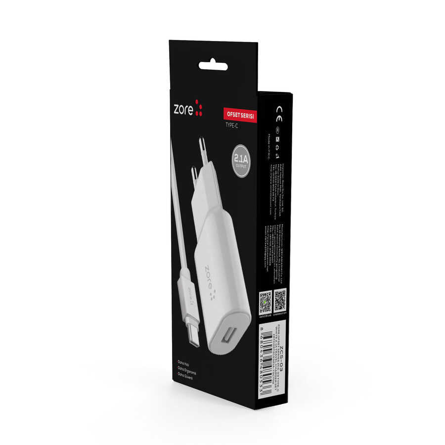Zore Ofset Serisi ZCS-03 Type-C 2 in 1 Ev Şarj Seti 2.1A Beyaz