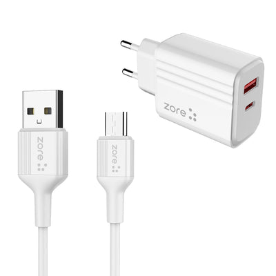 Zore Play Serisi PL06 Type-C 2in1 Seyahat Şarj Aleti 20W Beyaz
