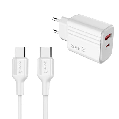 Zore Play Serisi PL07 Type-C to Type-C 2in1 PD Seyahat Şarj Aleti 20W Beyaz