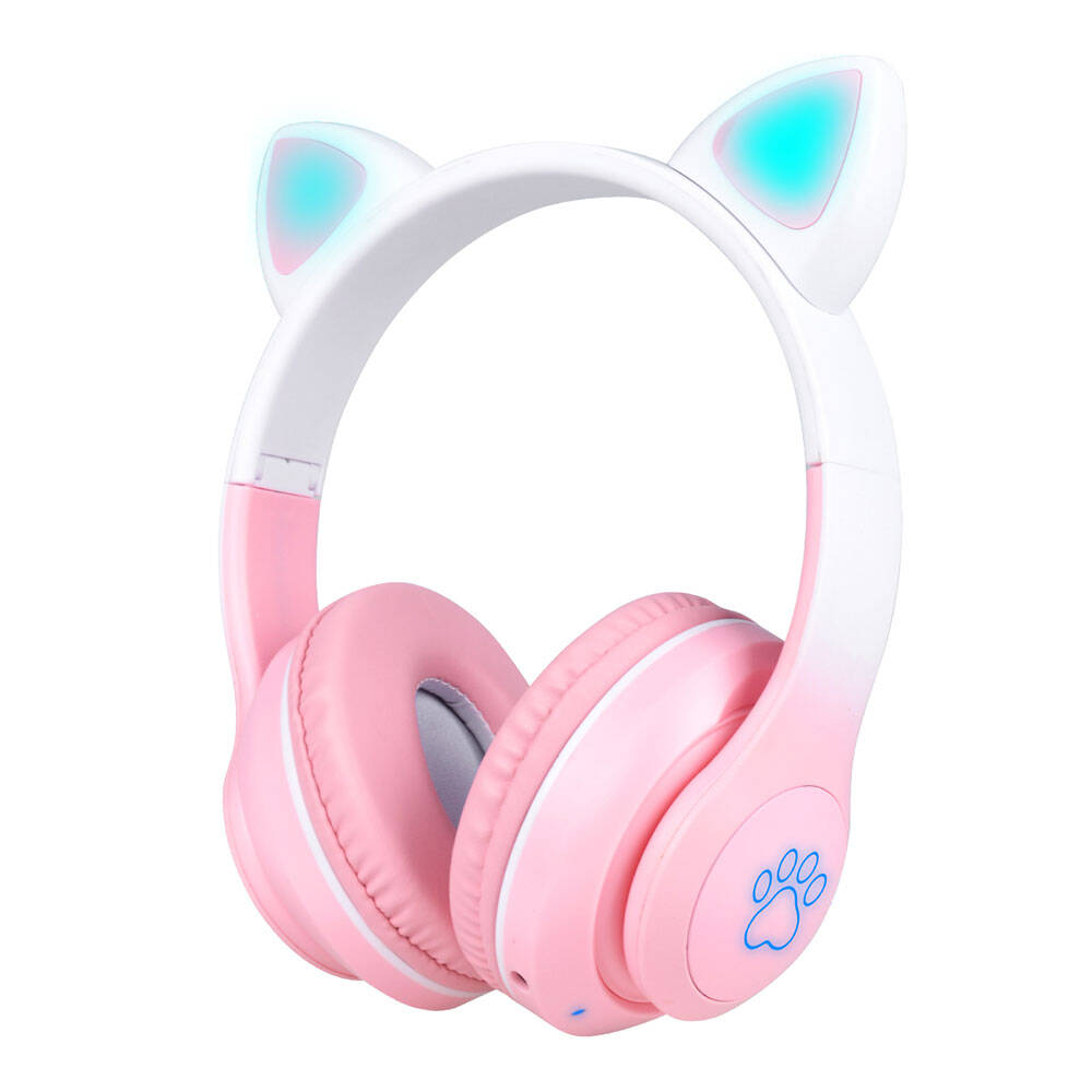 Zore STN-28 Pro Cat Ear Design RGB Light Bluetooth Headphones Purple