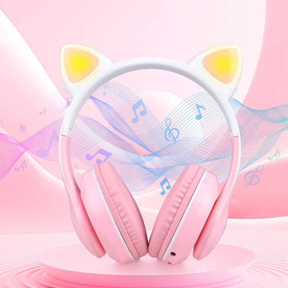 Zore STN-28 Pro Cat Ear Design RGB Light Bluetooth Headphones Purple