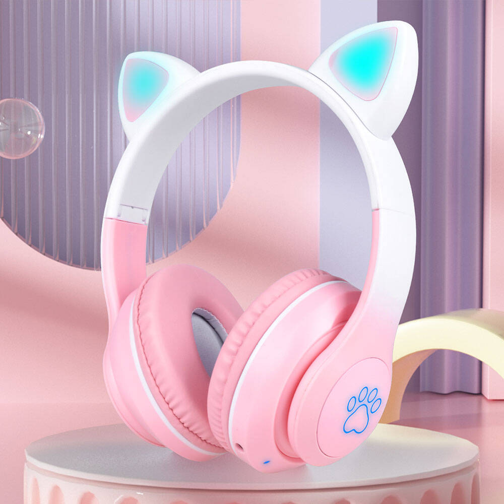 Zore STN-28 Pro Cat Ear Design RGB Light Bluetooth Headphones Purple