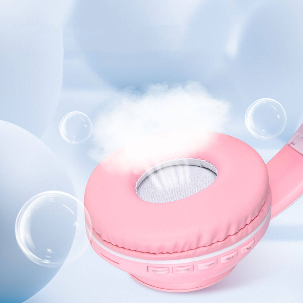 Zore STN-28 Pro Cat Ear Design RGB Light Bluetooth Headphones Pink