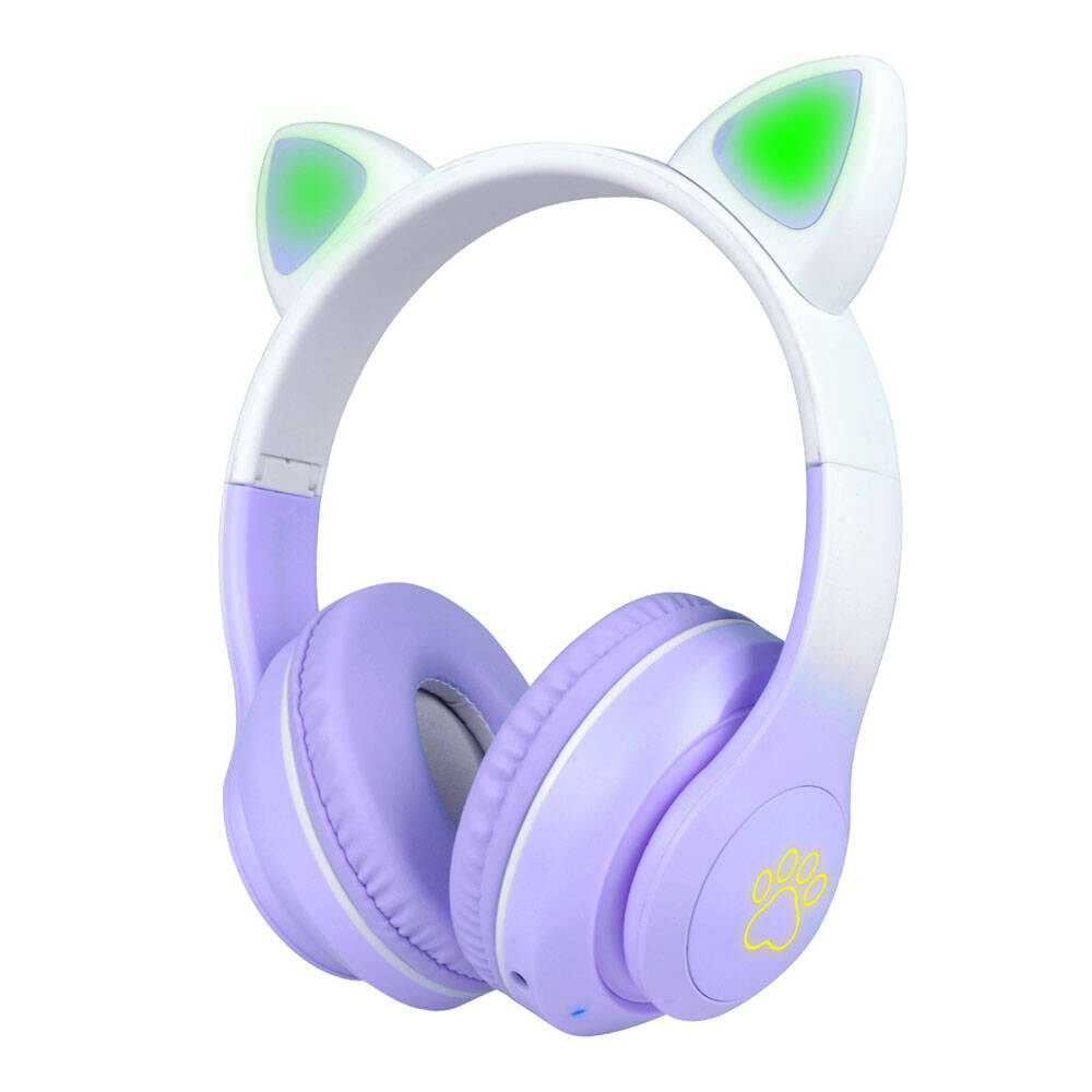 Zore STN-28 Pro Cat Ear Design RGB Light Bluetooth Headphones Purple
