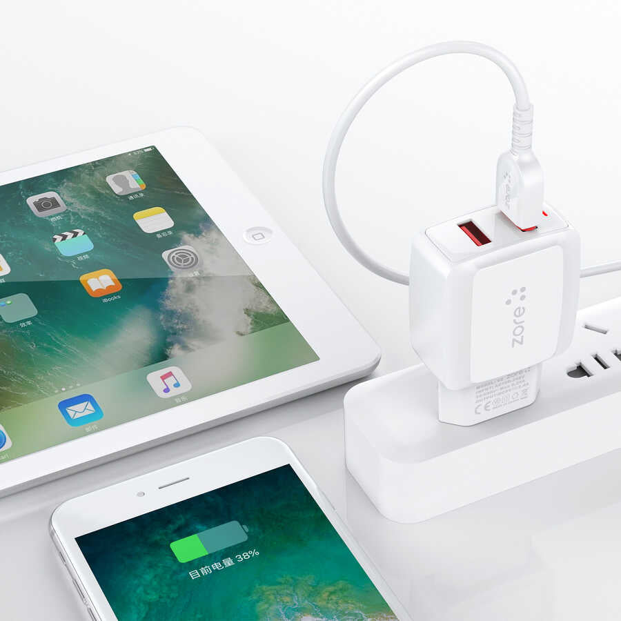 Zore Vest Serisi V2 Lightning 2 in 1 Şarj Seti Beyaz
