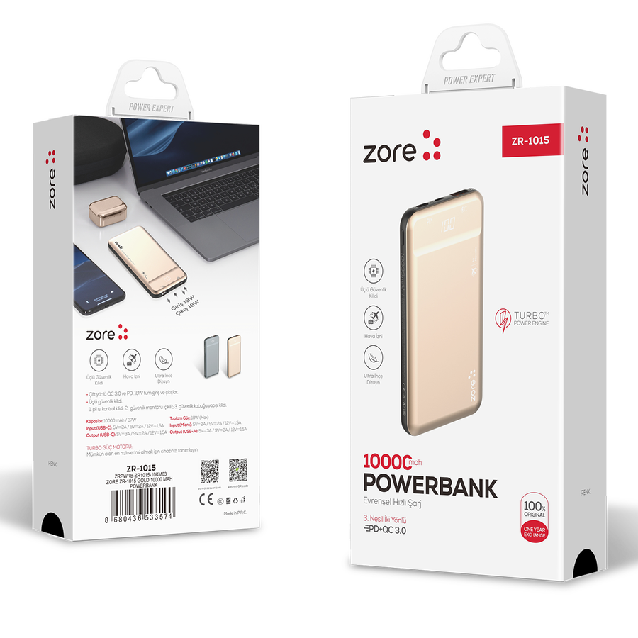 Zore ZR-1015 10000 Mah Powerbank Gold