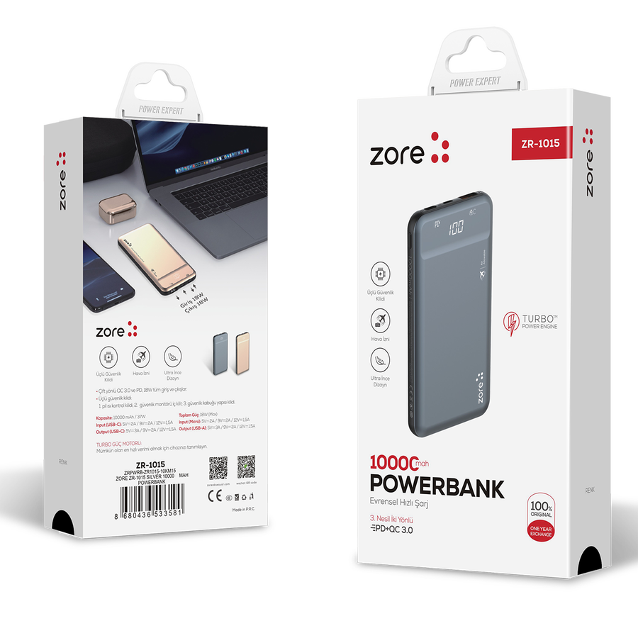 Zore ZR-1015 10000 Mah Powerbank Gri