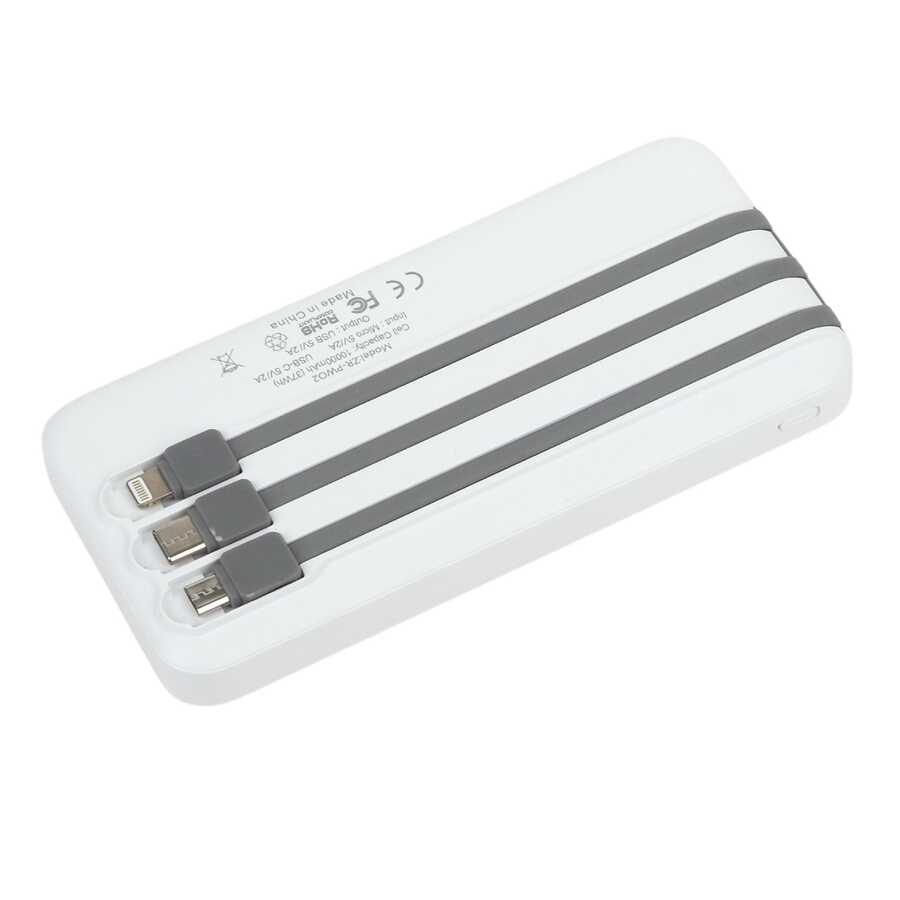 Zore ZR-PW02 Type-C - Micro - Lightning Led Göstergeli Taşınabilir Powerbank 10000 mAh Beyaz