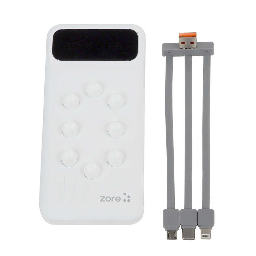 Zore ZR-PW02 Type-C - Micro - Lightning Led Göstergeli Taşınabilir Powerbank 10000 mAh Beyaz